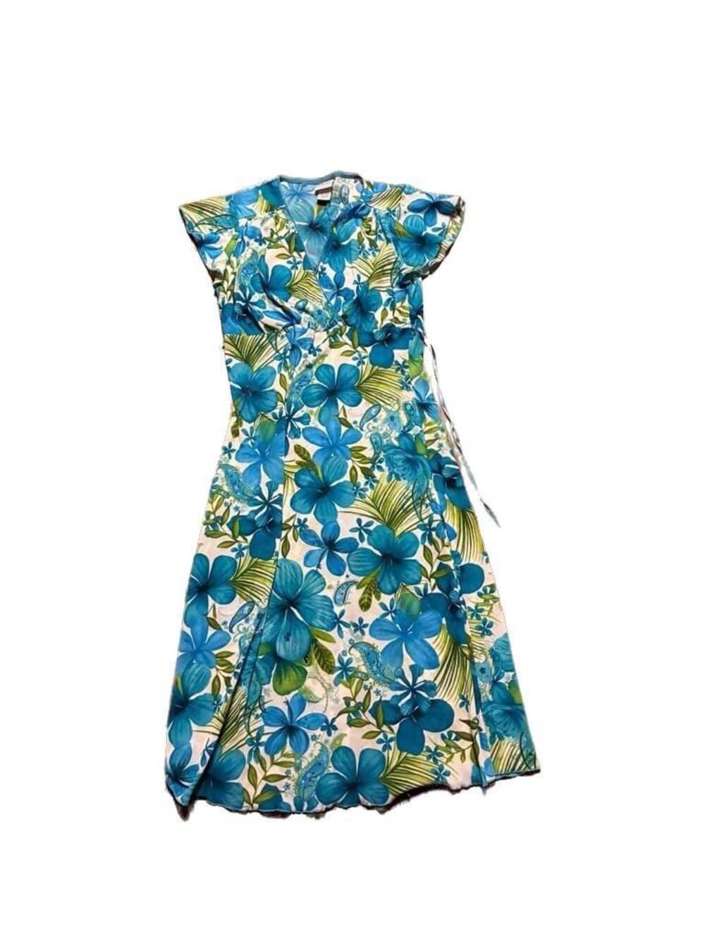 Giorgio Fiorlini Collection Tropical Floral Print V-Neck Tie-Back Dress Size S